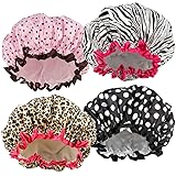 TCOTBE 4 Pieces Waterproof Shower Cap,Shower Caps for Women, Elastic Reusable Bathing Hair Cap Environmental Protection Hair 