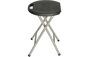BQKOZFIN 18-Inch Folding Stool Portable Heavy Duty Metal Round Bench, Strong and Durable Fishing Climbing Camping Chair with 