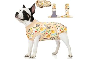 PetWarm Dog Recovery Suit Male After Surgery, Substitute E-Collar Cone Prevent Licking Onesies for Dogs, Dog Surgery Recovery Suit, Female Male Onesie for Dogs Spay Neuter, Zoo Pattern, Yellow, XL