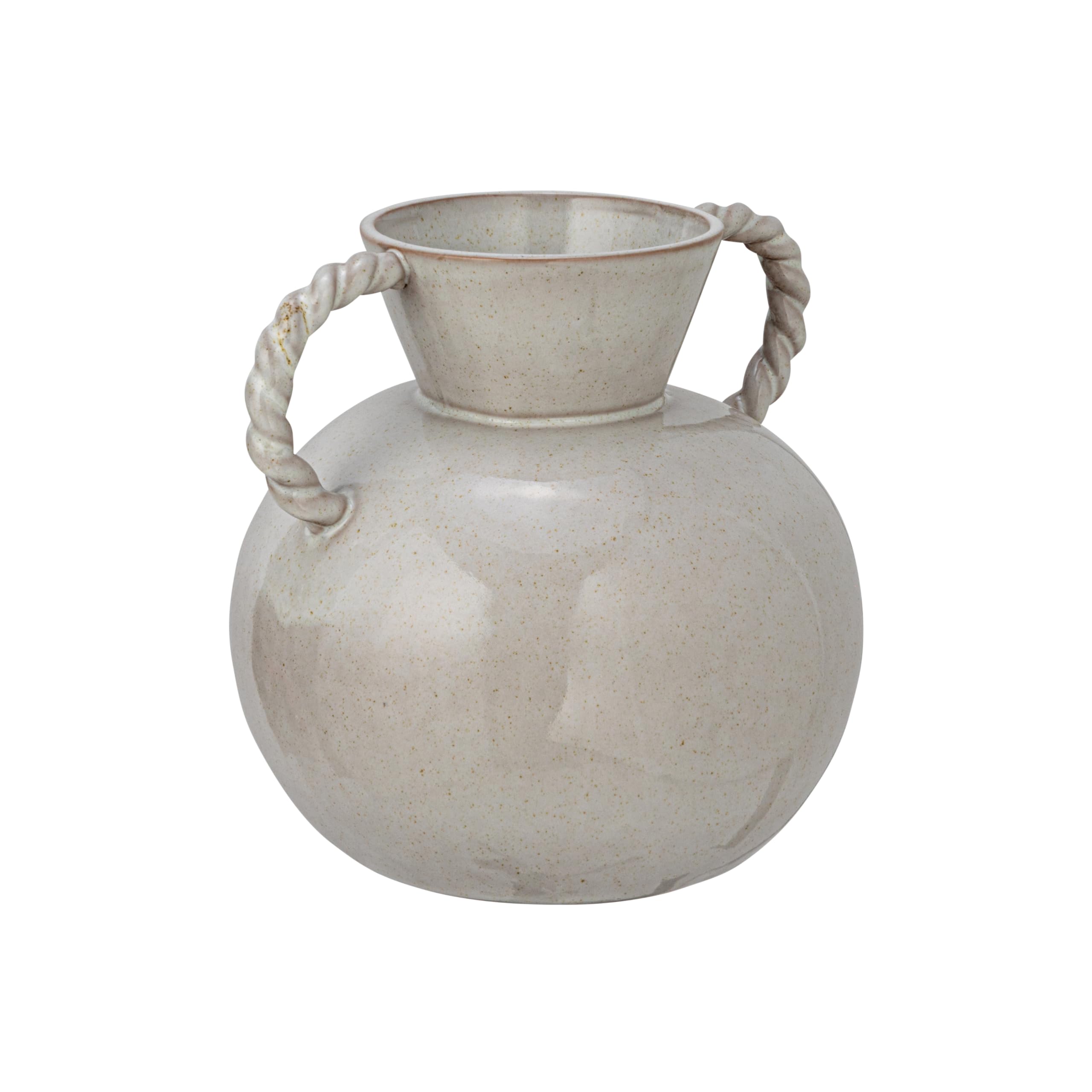Bloomingville 9.25 Inches Stoneware Vase with Twisted Handles and Reactive Glaze, Cream Color