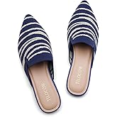 Tilocow Knit Mules for Women Flats Pointed Toe Mesh Ballet Flat Womens Slip On Slides Walking Shoes