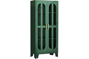 pozdeg Metal Storage Cabinet, Kitchen Pantry Cabinet with 2 Cross Door Panels and 3 Adjustable Shelves, Versatile Storage Pantry for Living Room Office Laundry Dining Room or Outdoor (Green)