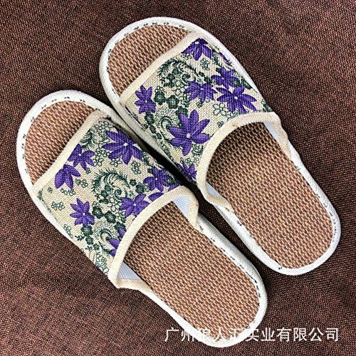 DHGH Linen material non-slip health slippers four seasons home slippers couple models