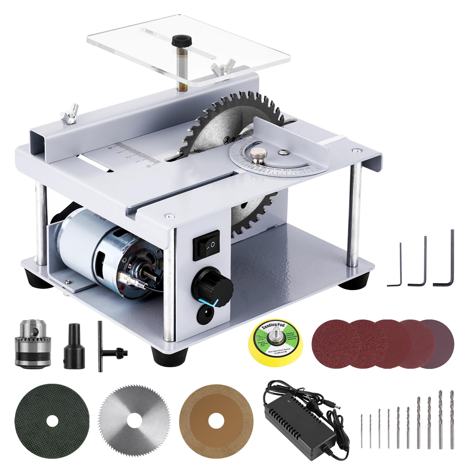 Photo 1 of Mini Table Saw for Crafts, 0-5000 RPM Stepless Speed Control, 150W Small Hobby Table Saw 4-Inch Blade for Model Making, DIY Projects, Wood, Plastic, PCB, Precision Cutting/Sanding/Drilling