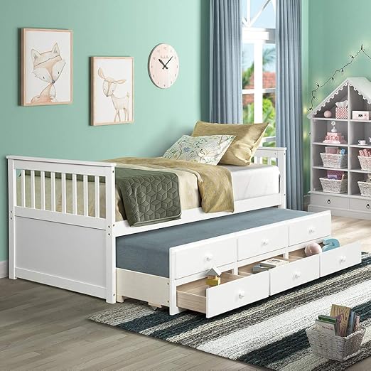 Amazon Com Velraptor Captain S Bed Frame Twin Daybed With Trundle