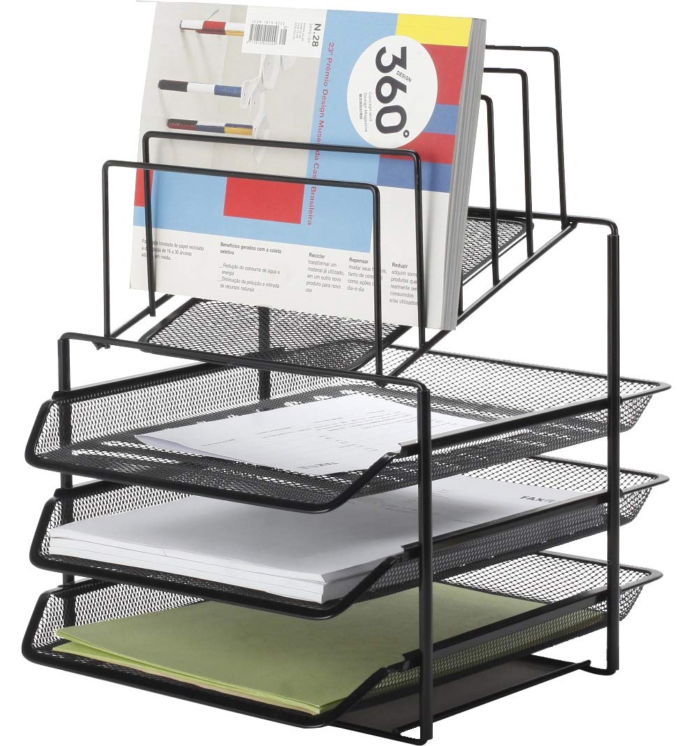 Q-Connect Desktop Set Office Set Metal With Document Sorter 3 Trays Black/Small Office Accessories/Type-Desktop/Kind-3 Drawers/Material-Metal/Colour-Black