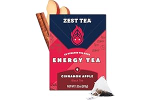 Zest Cinnamon Apple Spice Energy Tea – High Caffeine Black Tea Bags for Focus, Clarity & Morning Energy – Natural Non-GMO Caffeinated Breakfast Tea – Cozy Fall Focus Tea with 150mg Caf – 15Ct Box