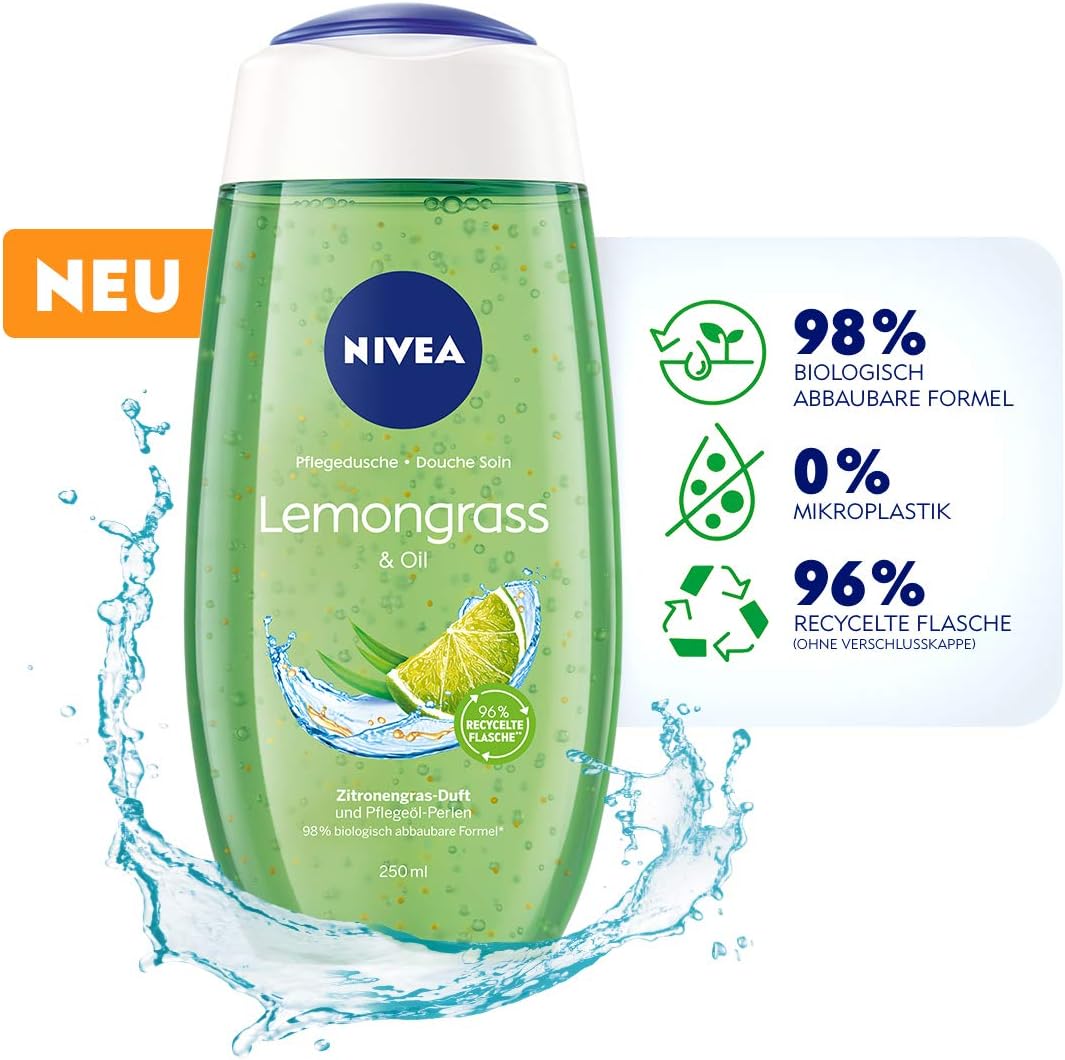 Nivea Lemongrass & Oil shower gel (250 ml), refreshing shower gel with nourishing oil pearls - Image 4