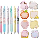Cute Office Supplies - Including 6 Pcs Cartoon Gel Pens &amp; 8 Pack Small Sticky Notes - Anime Cartoon Gifts Set for Girls