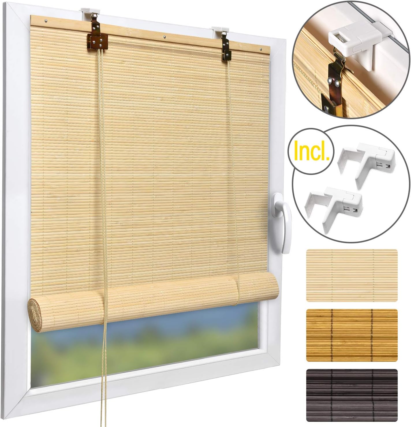 Sol Royal Bamboo Blinds SolDecor B86 No Drilling Natural Roman Blind