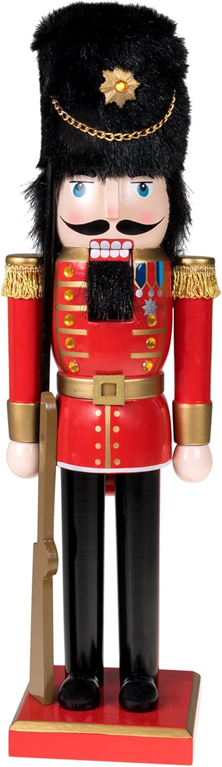 Nutcrackers - Clever Creations Red Coat 14 Inch Traditional Wooden Nutcracker, Festive Christmas Décor for Shelves and Tables