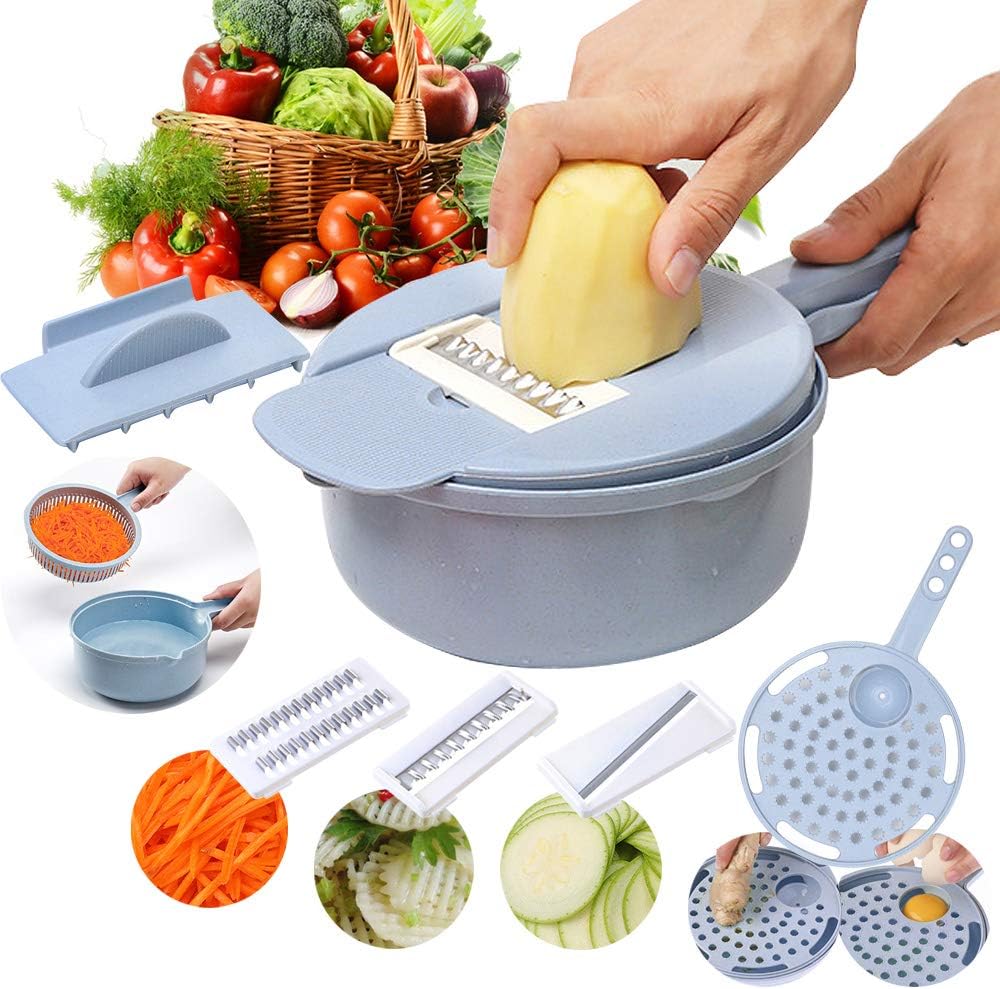Luzoeo Vegetable Slicher Food Chopper Vegetable Mandoline Slicer Multifunctional Food Chopper Slicer Dicer 9 in 1 Mini Vegetable Cutter Julienne Grater Egg Separator Professional Manual Tools