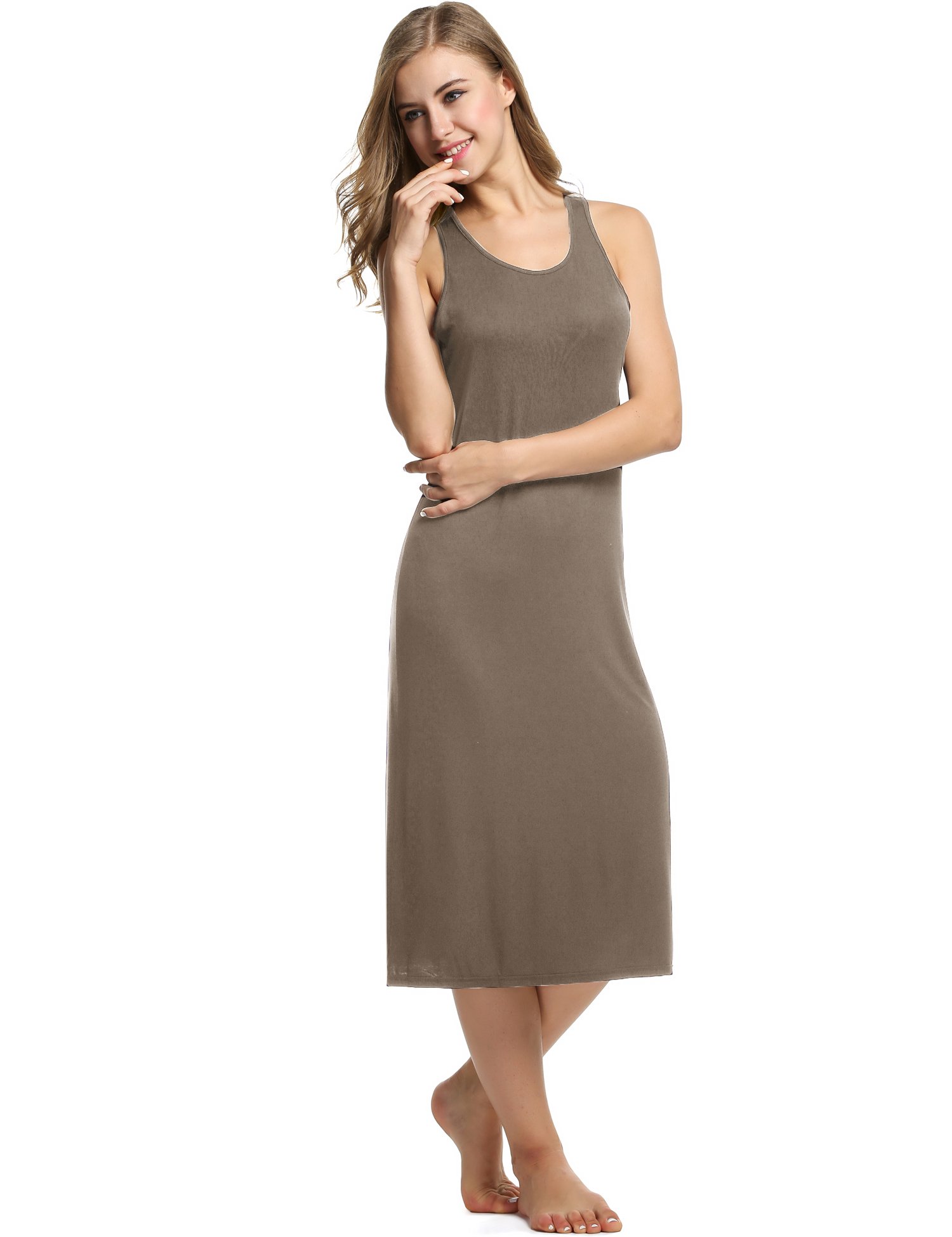 Avidlove Womens Cotton Gown Sleeveless Nightshirt Sleepwear Racerback Bodycon Dress,Camel,Small