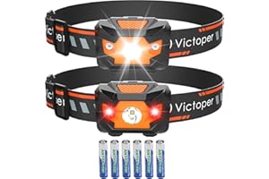 Victoper Headlamp 2 Pack, 4 Modes Red Light Head Lamp Battery Powered, Hardhat Mechanic Waterproof Headlamps Flashlight, LED Head Lamps for Adults, Kids, Camping, Running, Hiking, Outdoor, Fishing