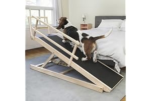 DoggoRamps Dog Ramp for Large Dogs - Made in Canada of Solid Maple Hardwood - Adjustable Dog Ramp for Beds with Safety Rails,