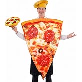 Funtery 2 Pcs Pizza Costume with Hat, Pepperoni Slice Halloween,Adult Size | Realistic Pepperoni Print Food Outfit, Funny Couple Matching Party Cosplay, Unisex Trick or Treating Group Set