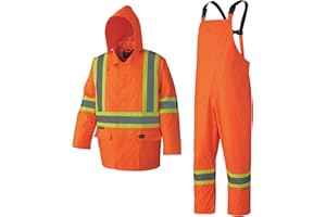 Pioneer Hi Vis Waterproof Heavy Duty Rainsuit - Hooded Rain Jacket and Bib Pants - 210D Oxford Poly/PVC