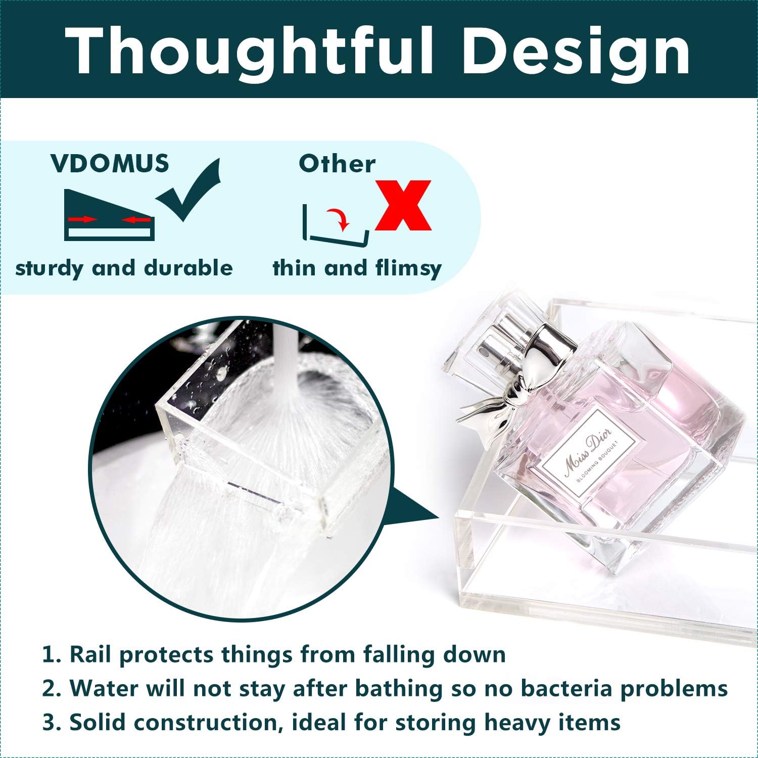 Vdomus Acrylic Bathroom Shelves, Wall Mounted Non Drilling Thick Clear Storage & Display Shelvings, 2 Pack (Original): Kitchen & Dining