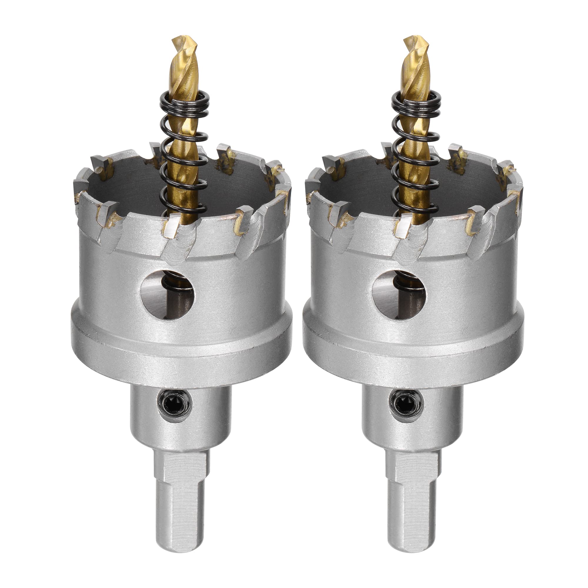 sourcing map 42mm Carbide Hole Cutter, Hole Saws for Stainless Steel Sheet Metal, Non-slip Triangular Shank Limit Step, with Titanium Coated Center Drill, 2pcs