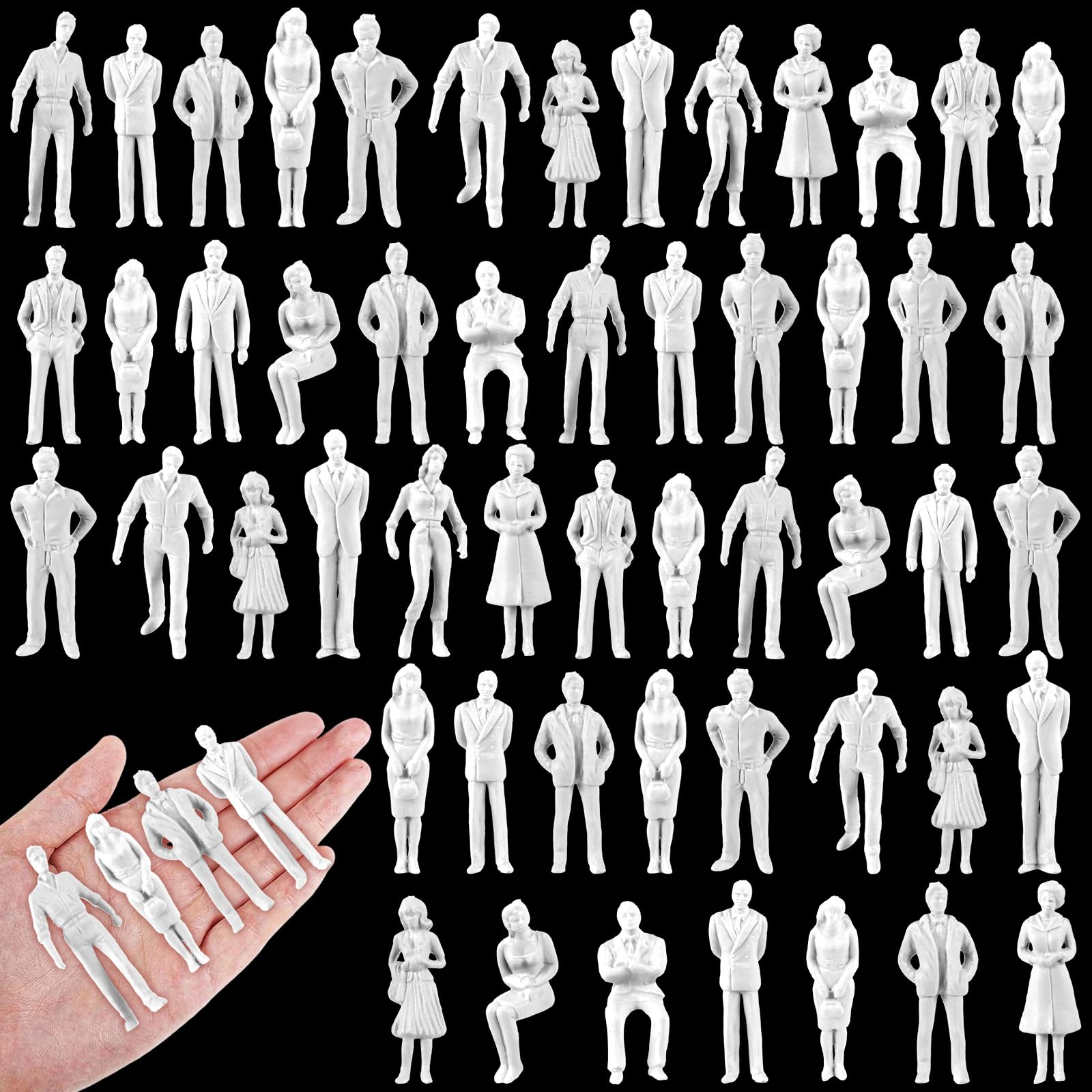 Namalu 80 Pcs 1: 25 Scale 2.95 inch White Unpainted Mini People Figures Miniature People for Model Trains Architectural Standing and Sitting Mini Diorama Figures for Architectural Project Scenes