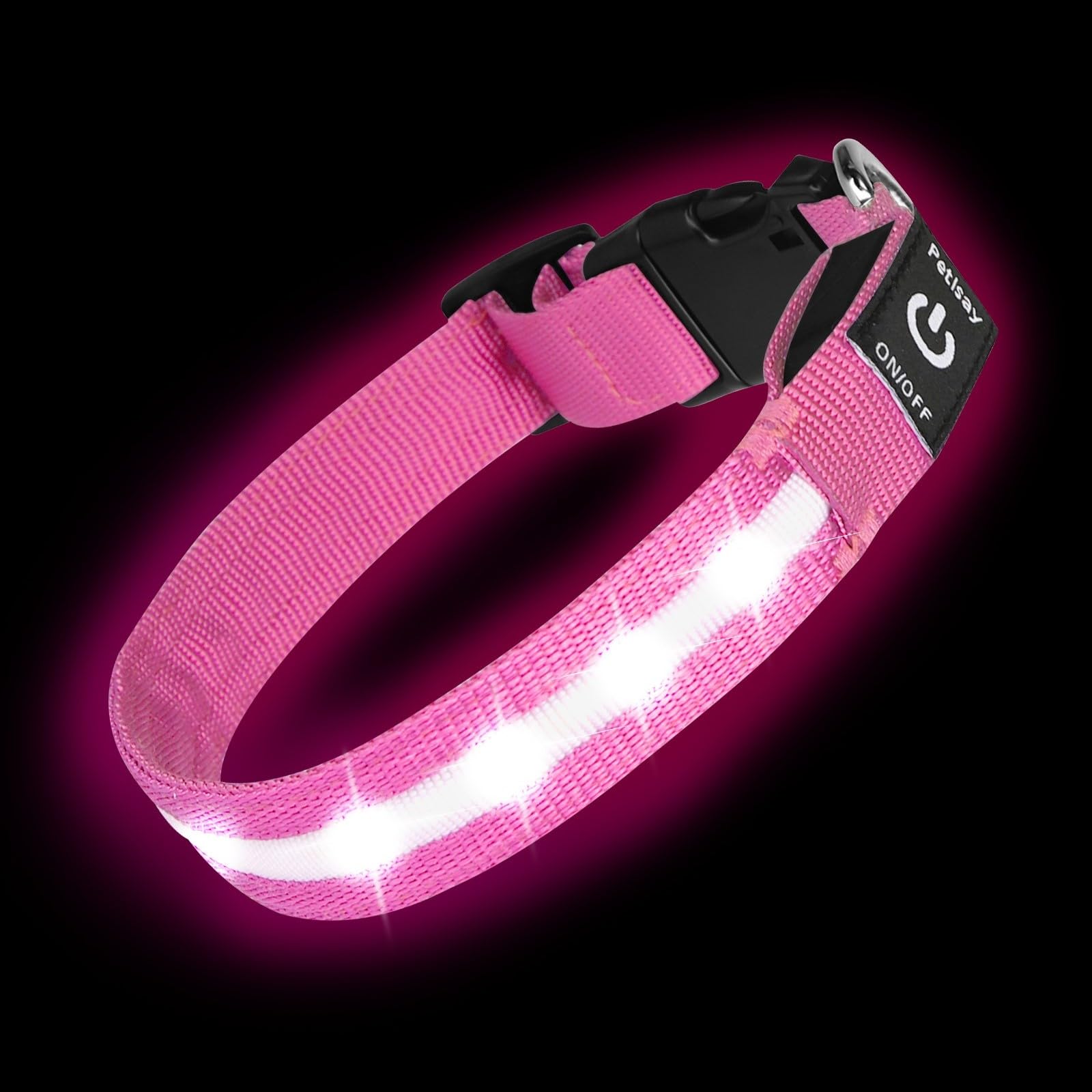 Photo 1 of *USED*PetIsay Light up Dog Collar - High Visibility & Durable Nylon Material - USB C Rechargeable & Waterproof LED Dog Collar for Night Walking,Lighted Dog Collars Glow in The Dark Flashing(Pink,L)