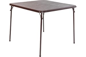 Flash Furniture Madelyn 33.5" Square Folding Multipurpose Card Table with Padded Vinyl Top, Portable Folding Game Table for 4 Players, Brown