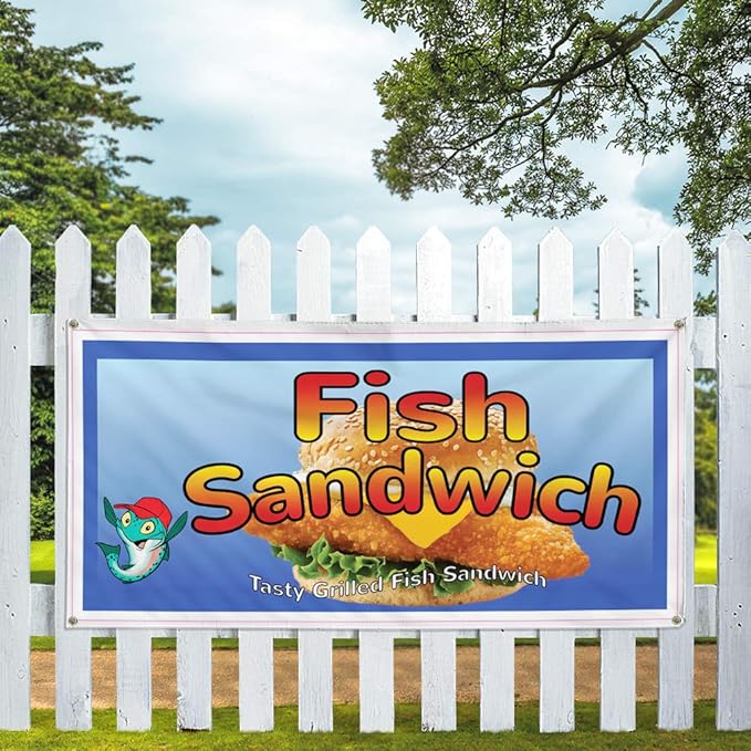 Amazon Com Vinyl Banner Sign Fish Sandwiches Restaurant Cafe Bar