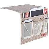 Zafit Linen 4 Pockets Bedside Caddy, Bedside Storage Organizer for Magazine, Remotes, Phone (Beige, Classic 4 Pockets)