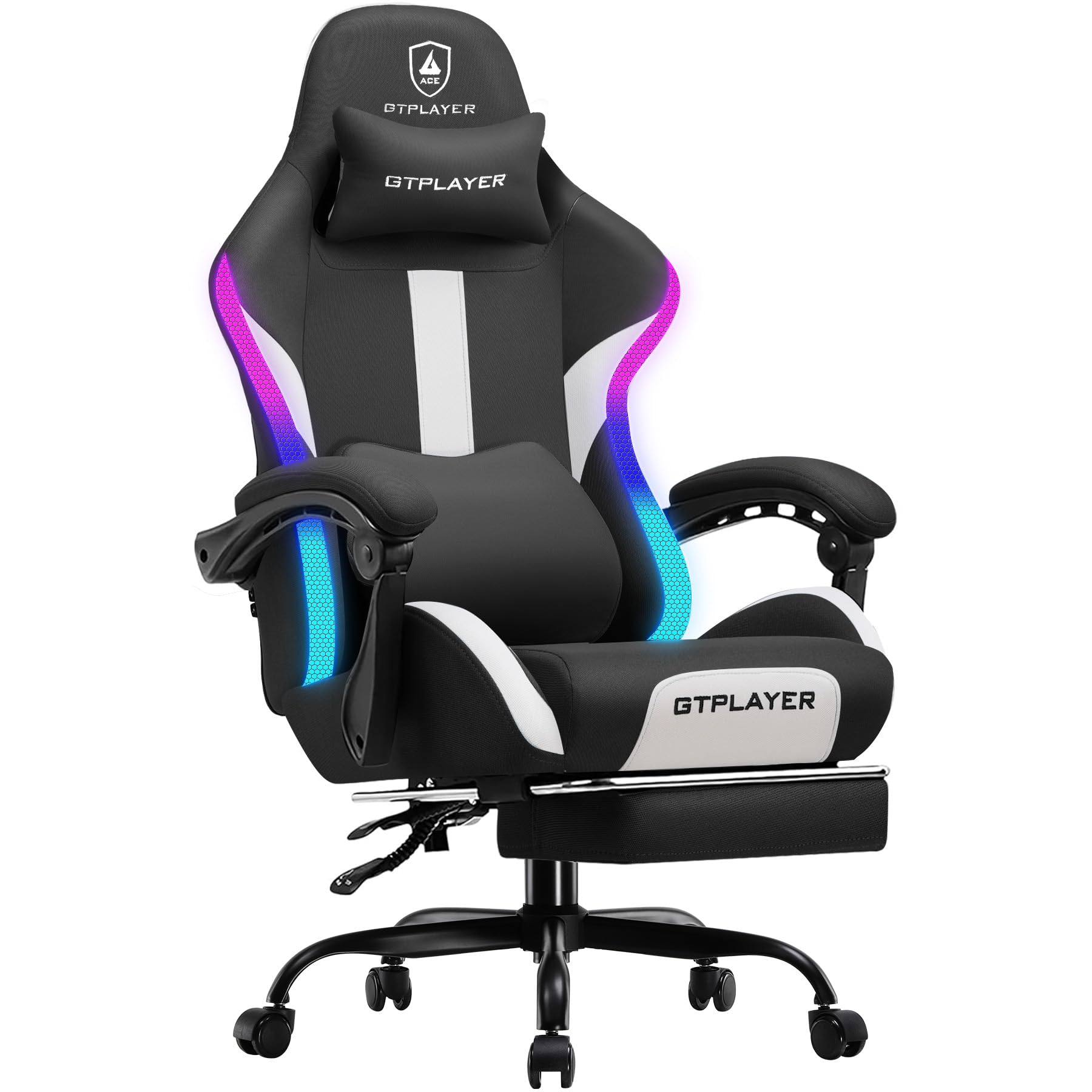 Photo 1 of GTRACING Gaming Chair with Foot Rest & Racing Style RGB LED Lights, Breathable Fabric for Home Office Desk, Ergonomic High Back Computer Chair with Headrest & Lumbar Support, RGB Black