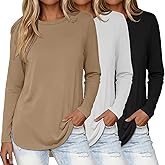 Oakgarden 3 Pack Women Long Sleeve Shirts Casual Crew Neck Tunic Tops Side Split Curved Hem Loose Fit T-Shirt 2026 Fashion