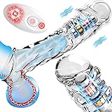 Penis Sleeve Cock Vibrator with Penis Ring Sex Toys - 3.6 inch Clear Cock Sleeve with 10 Vibrating Modes and Remote Control, 