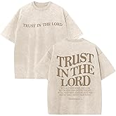 Wrenpies Mens Oversized Christian Shirts God Faith Jesus Religious Tshirts Trust in The Lord Bible Verse Tees Acid Wash Tops