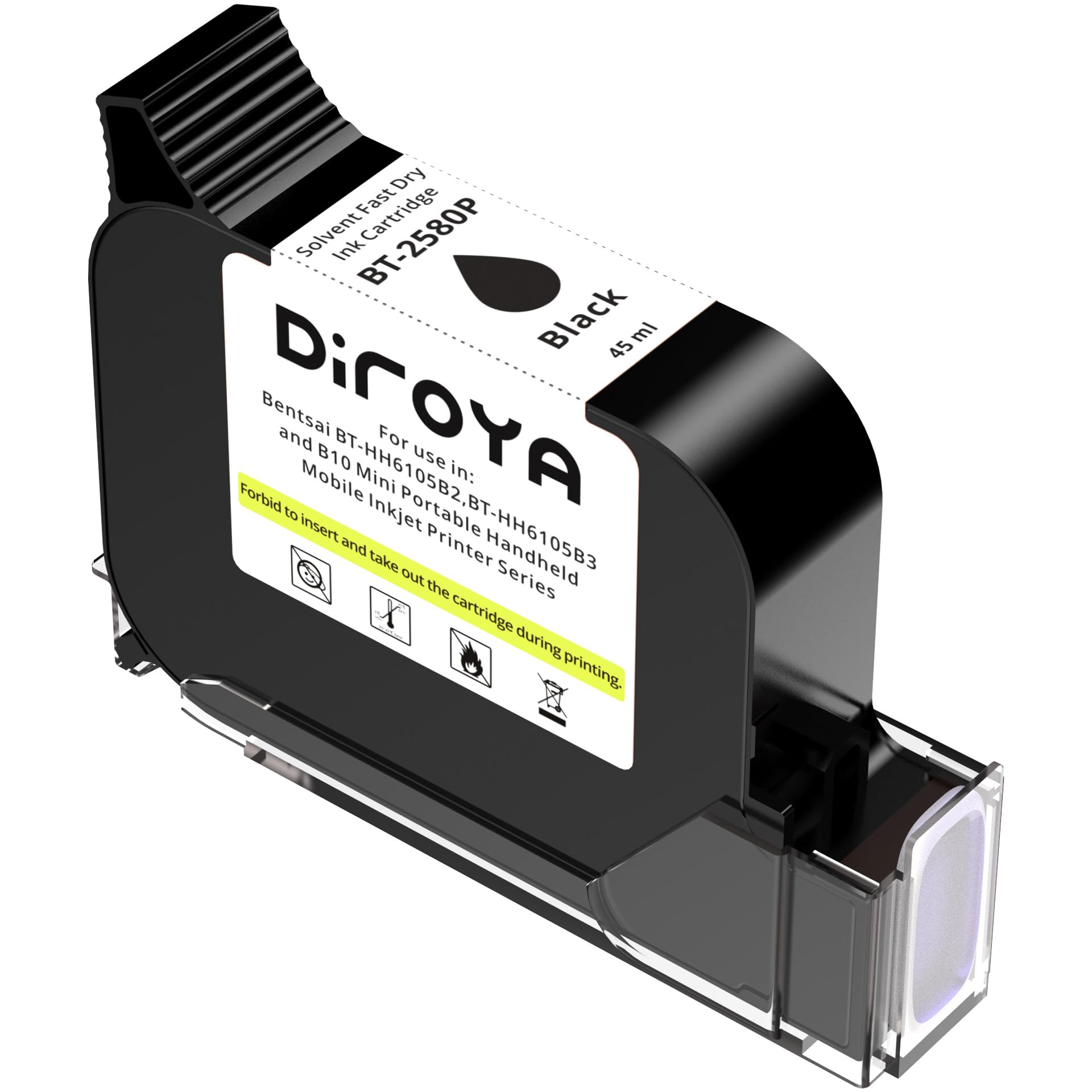 Photo 1 of diroya Handheld Printer BT-2580P Solvent Fast Dry Ink Cartridge Replacement for Bentsai BT-HH6105B2, BT-HH6105B3 and B10 Mini Portable Handheld Mobile Inkjet Printer Ink 45ml Nozzle Height 0.5 Inch