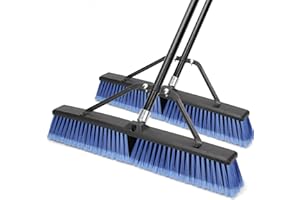 KEFANTA 24 inches Push Broom Outdoor for Deck Driveway Garage Yard Patio Concrete Floor Cleaning-Blue-2 Pack