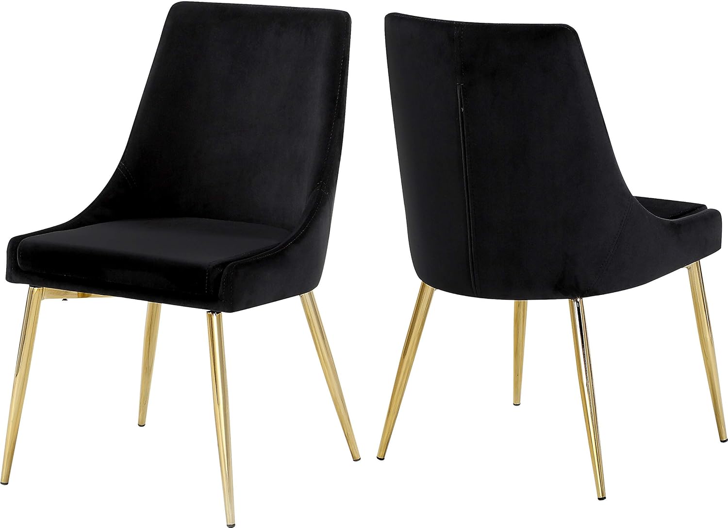 Meridian Furniture Karina Collection Black Modern | Contemporary Velvet Upholstered Dining Chair with Polished Gold Metal Legs, Set of 2, 19.5" W x 21.5" D x 33.5" H,