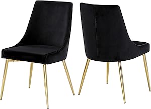 Meridian Furniture Karina Collection Black Modern | Contemporary Velvet Upholstered Dining Chair with Polished Gold Metal Legs, Set of 2, 19.5" W x 21.5" D x 33.5" H,