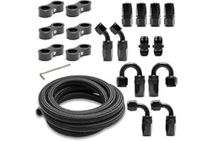 Medoon 10ft 10AN Black Nylon And Stainless Steel Braided Fuel Oil Hose Fuel Line 10pcs 10AN Hose Fitting Kit 6pcs 10AN Hose Separator Clamp 2pcs 10AN to 10AN Male Coupler Adapter Straight Fitting