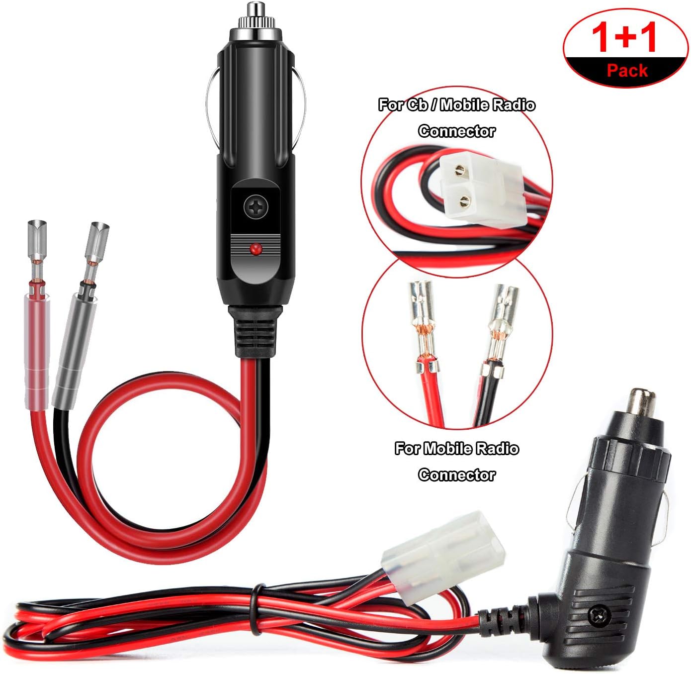 LUITON 12V Fused Replacement Cigarette Lighter Power Plug/Cord with Leads, Cb Radio Power Adapter for Mobile | CB Radio Compatiable with Uniden PRO505XL PC88LTX Bearcat 880 Cobra 29LTD 29LX (1+1 Pack): Electronics
