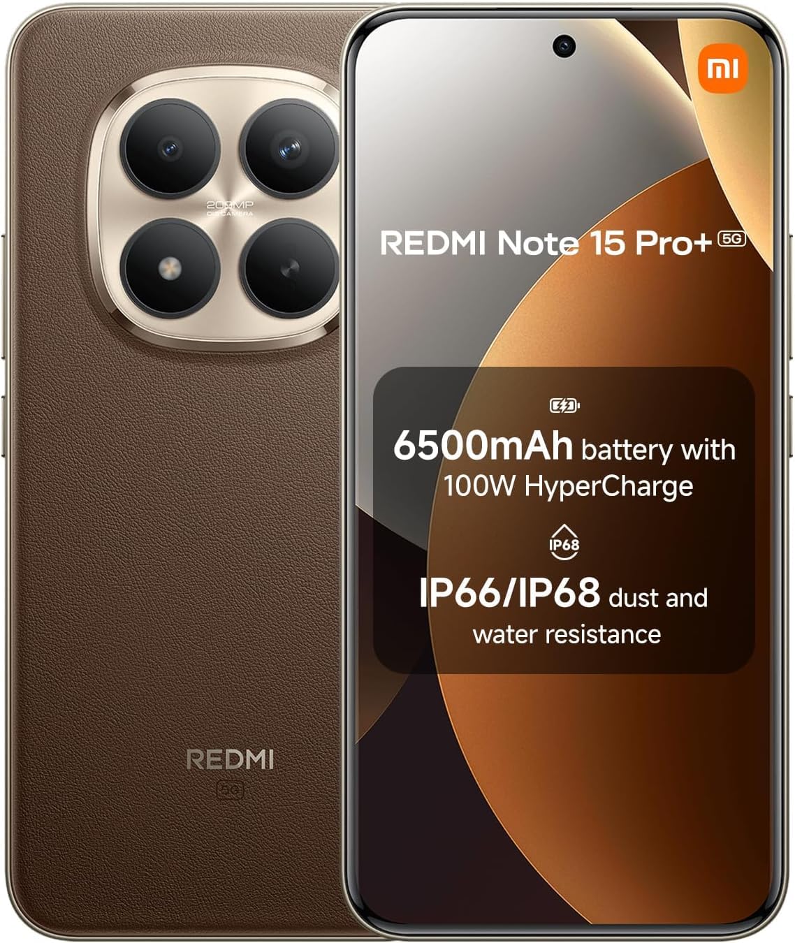 XIAOMI Redmi Note 15 Pro+ Plus 5G Ai (Compatible con Tmobile Mint Tello & Global) (512GB + 12GB) NFC 6.83 120Hz 200MP Ultra Cámara Modelo 2510ERA8BG Desbloqueado Dual Sim Liberado (Mocha Brown)