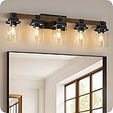 GOEBLESON 5-Light Bathroom Light Fixtures, Farmhouse Vanity Lights for Bathroom with Glass Square Shade, Rustic Vanity Lights