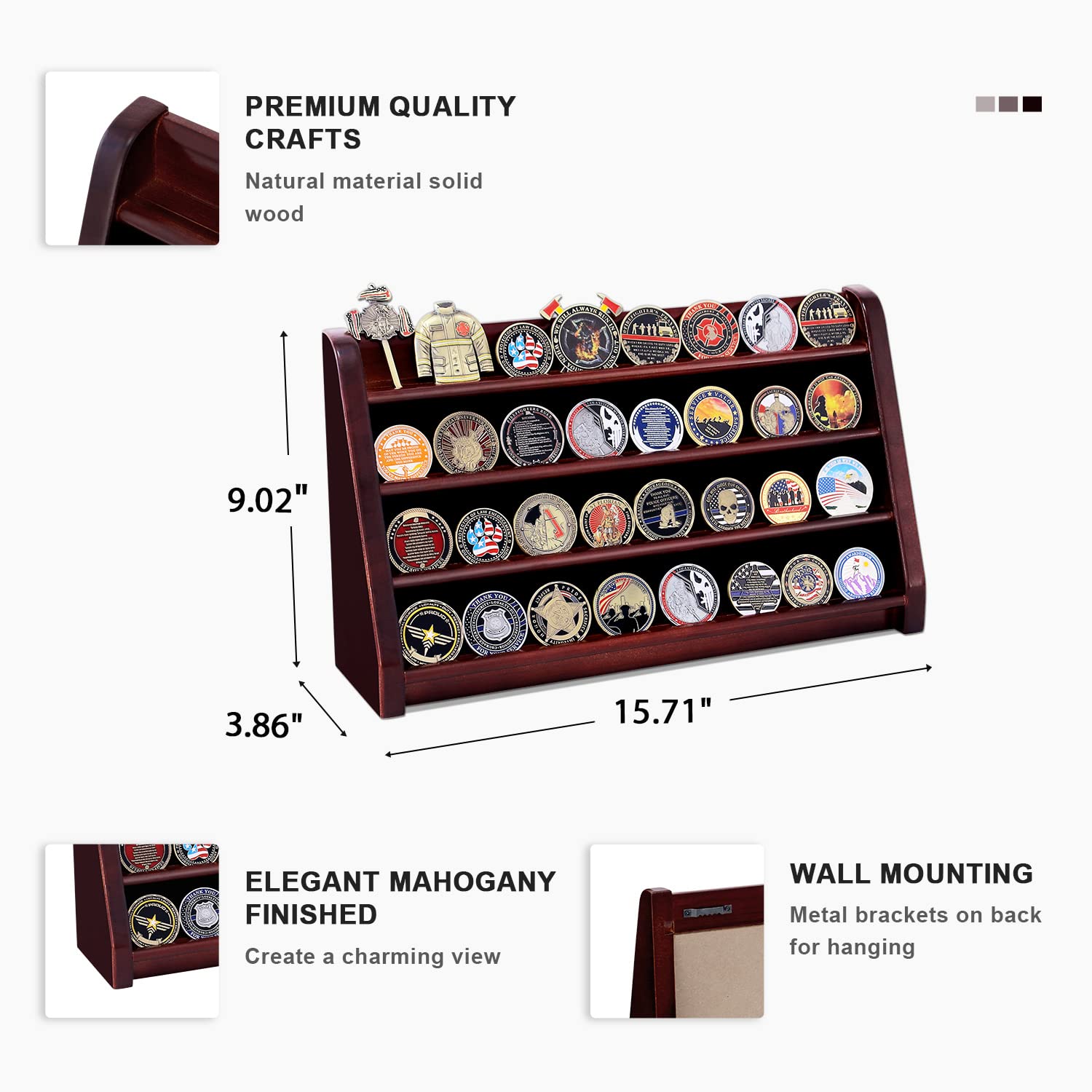 Mua 4 Rows Military Wooden Challenge Coin Display Case Wall Mountable ...
