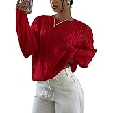 ZAFUL Women's Crewneck Pullover Sweater Cable Knit Casual Long Sleeves Ribbed Knit Sweater Jumper Tops
