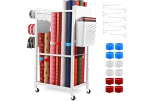 Essenhome Adjustable Wrapping Paper Organizer Cart with 12Pcs Slap Bands, Rolling Wrapping Paper Storage,Gift Wrap Storage, B