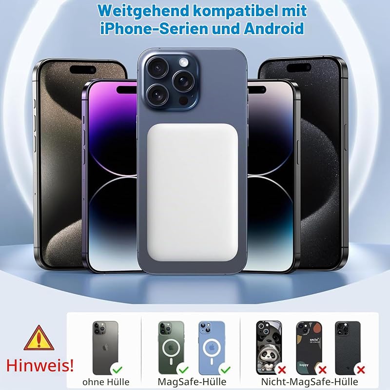 Powerbank für MagSafe, Magnetische Wireless Power Bank 10000mAh Schnellladefunktion Ladegerät, Kabellose Tragbares Externer Akku mit USB-C für iPhone 12 13 14 15 16 17 Serie