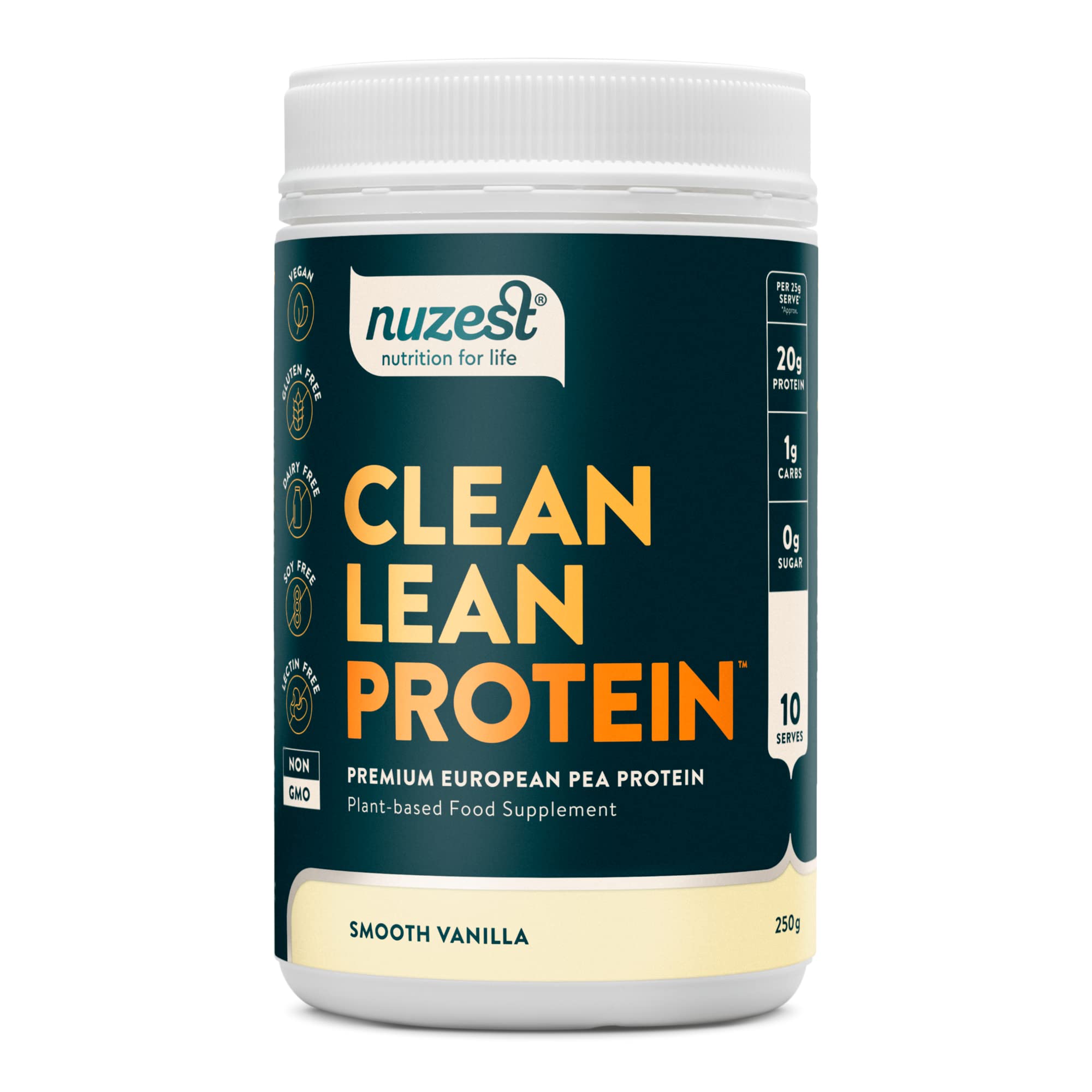 Nuzest - Vegan Pea Protein Powder - Clean Lean Protein Smooth Vanilla - Plant-Based Low Calorie & Low Carb - Gluten Free - Dairy Free - 250g (10 Serving)