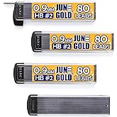 June Gold 0.9 mm, 320 Lead Refills, HB #2, 4 Dispensers/w 80 Pieces Each | Bold Thickness, Break Resistant Graphite, Elegant Dispensing Mechanism, 1.0 mm Compatible