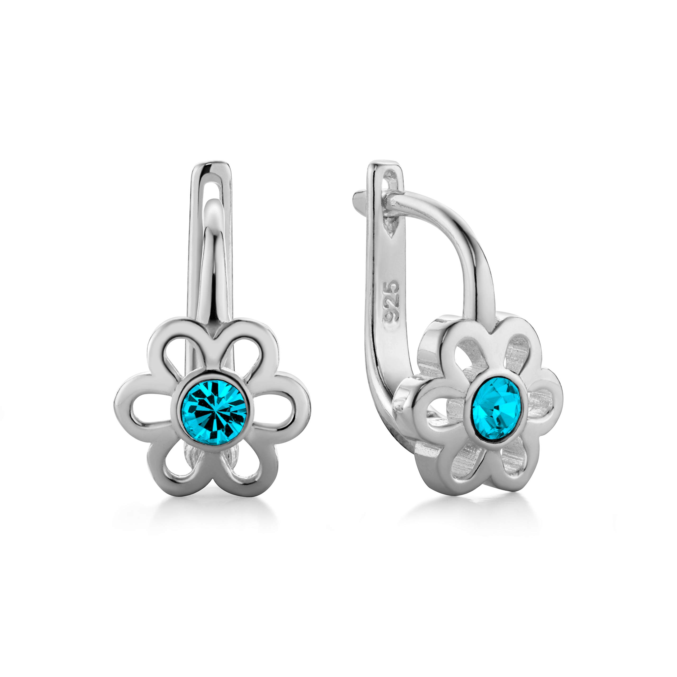 Butterfly Sterling Silver Childrens Earrings With Floral Design And Sparkling Crystal Detail