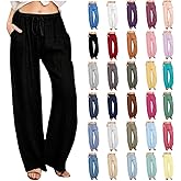 Carydety Linen Pants Women Summer Cotton Linen Pant Stretch Palazzo Pant Flowy Wide Leg Pant Loose Beach Trouser with Pockets