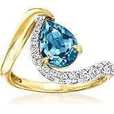 Ross-Simons 1.80 Carat London Blue Topaz Ring With .41 ct. t.w. Lab-Grown Diamonds in 18kt Gold Over Sterling