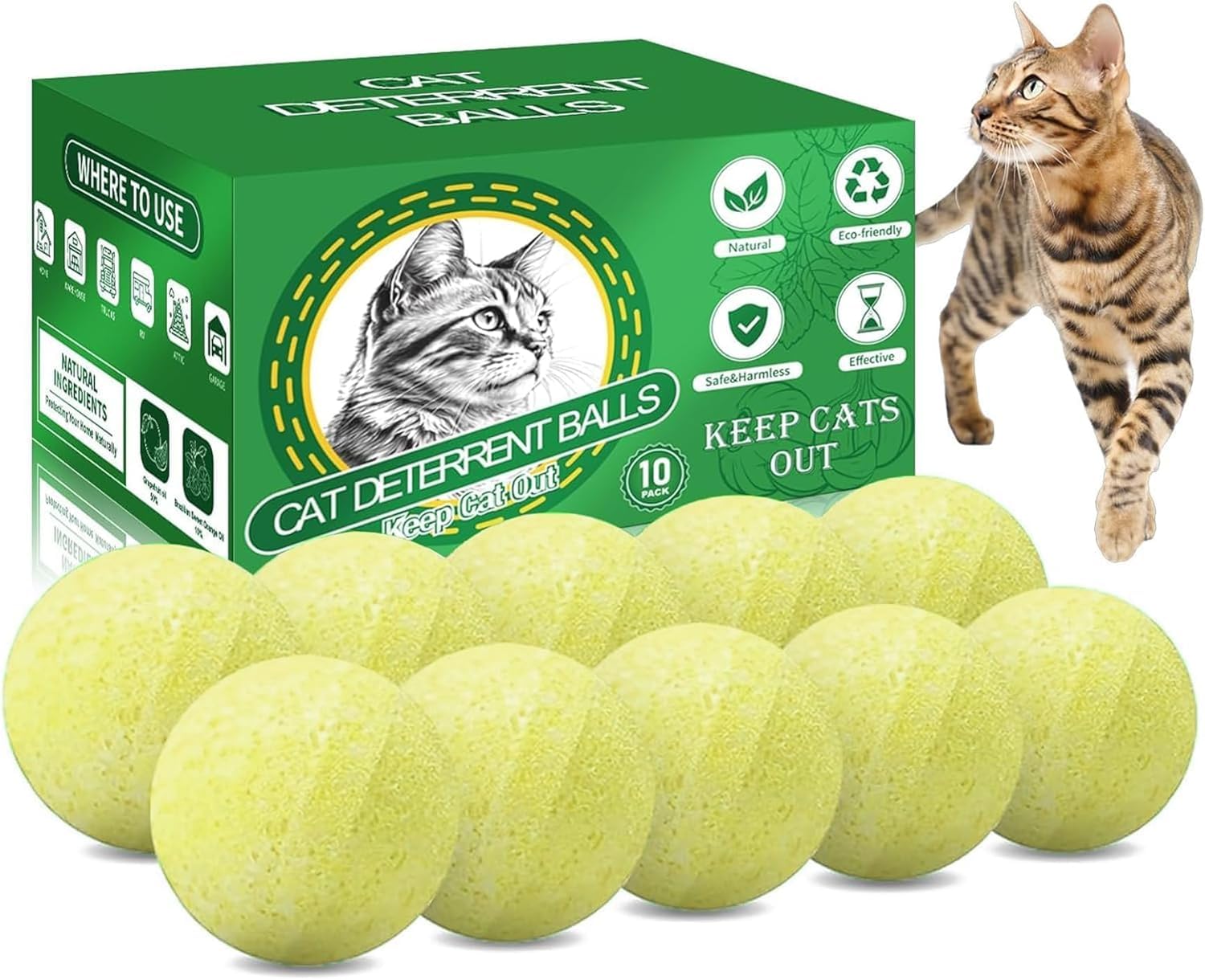 Photo 1 of 10Pack Cat Repellent Outdoor & Indoor: Natural Cat Deterrent Essential Oils Ball-Natural Extract Essential Oil, Anti Cat Scratch for Furniture, Keep Cats Off Yard Garden Lawn Plants Trash Can (10Pcs)